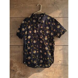 Rick and Morty All Over Print Button Up Shirt Mens L Black Taco Cartoon Network